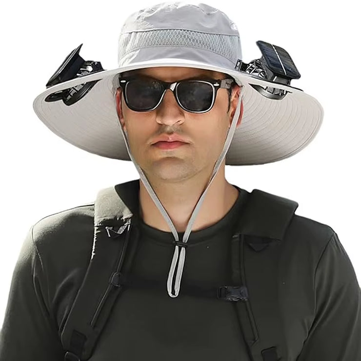 Wide Brim Solar Fan Outdoor Fishing Hat,Men Sun Hat with Solar Fan Fishing Hats,Solar Fan Hat Upf50+ Fan Hat