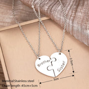 Stainless Steel Necklaces Brother Sister Spliced Heart Pendant Collar Chain Fashion Necklace for Women Jewelry Family Party Gift