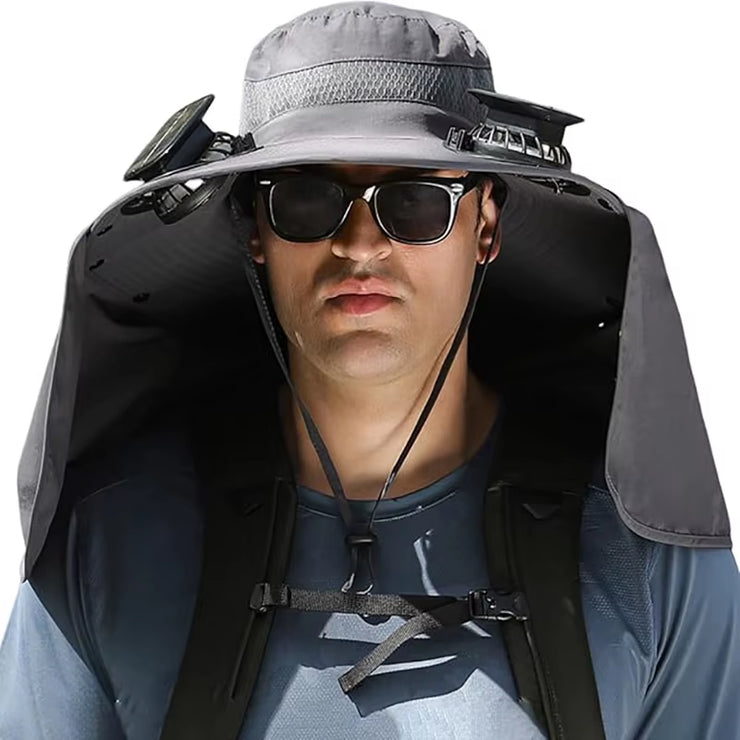 Wide Brim Solar Fan Outdoor Fishing Hat,Men Sun Hat with Solar Fan Fishing Hats,Solar Fan Hat Upf50+ Fan Hat
