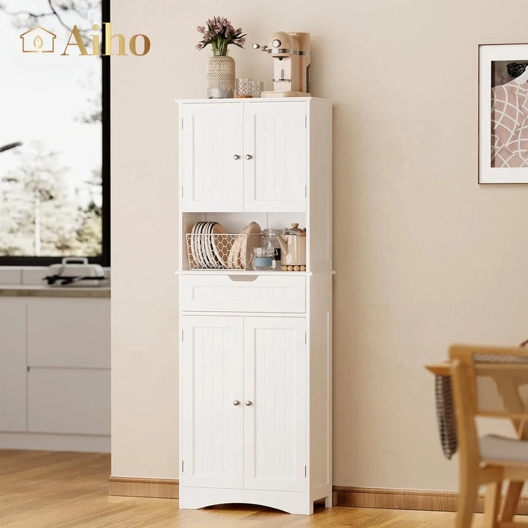 66" H Kitchen Pantry Cabinet with 2 Doors & 1 Drawer & 3 Shelves, Solid & Sturdy, Storage Cabinet for Entryway, Kitchen - White