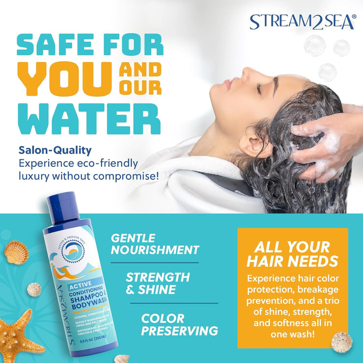 Non Toxic Shampoo and Conditioner, Body Wash 3 in 1 for Swim - Reef Safe Swimmers Shampoo for Men, Women or Kids - All Natural Organic Shampoo and Conditioner Set with Biodegradable Soap for Camping