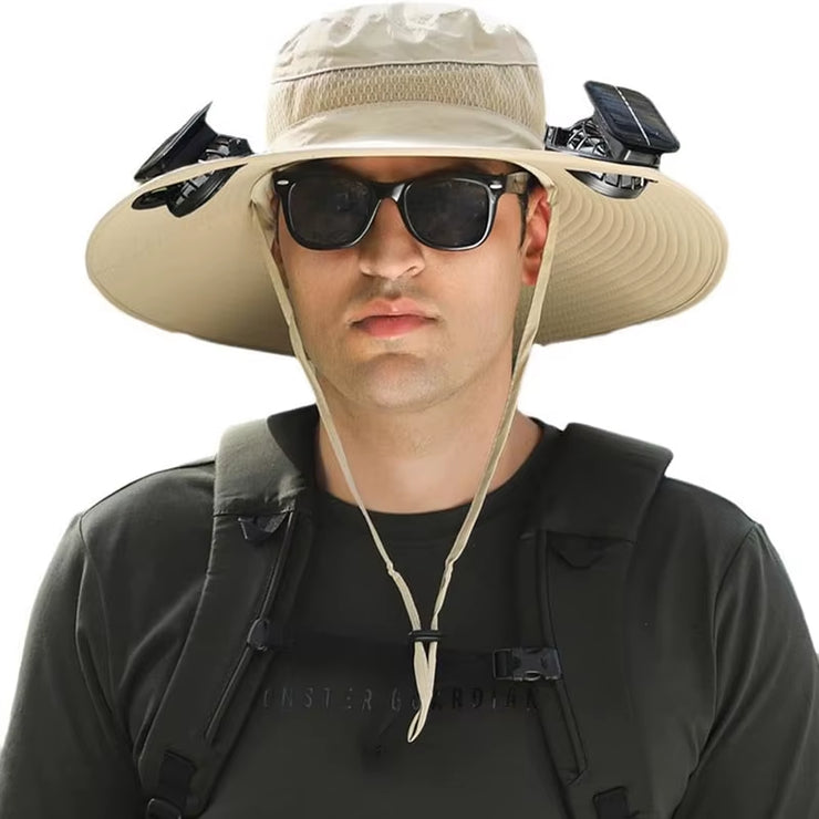 Wide Brim Solar Fan Outdoor Fishing Hat,Men Sun Hat with Solar Fan Fishing Hats,Solar Fan Hat Upf50+ Fan Hat