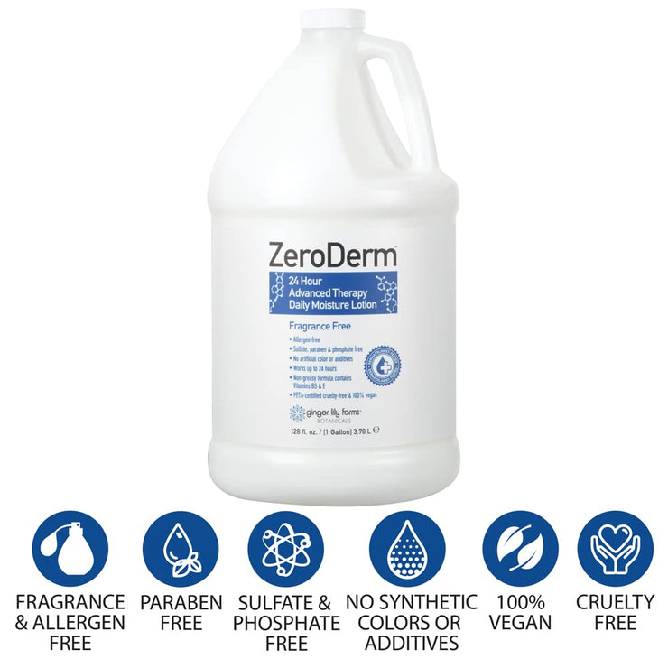 Botanicals Zeroderm 24 Hour Advanced Therapy Daily Moisture Lotion, Allergen-Free, 100% Vegan & Cruelty-Free, Fragrance Free, 1 Gallon (128 Fl. Oz.) Refill
