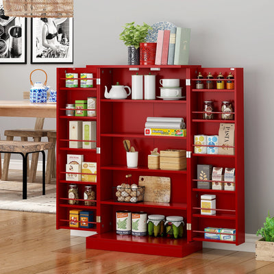41" Kitchen Pantry, Farmhouse Pantry Cabinet, Storage Cabinet with Doors and Adjustable Shelves (Red)