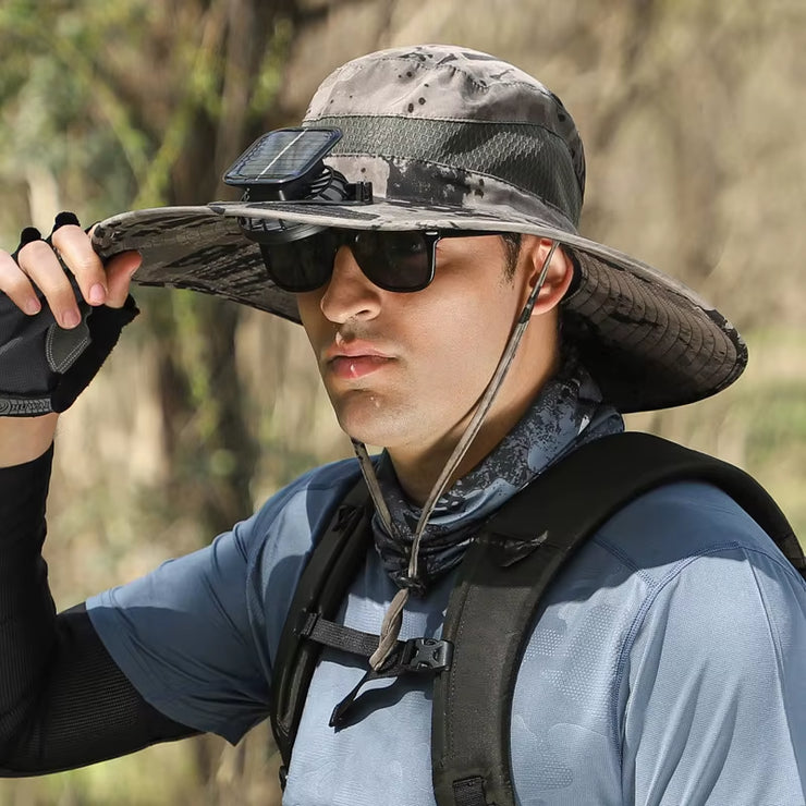 Wide Brim Solar Fan Outdoor Fishing Hat,Men Sun Hat with Solar Fan Fishing Hats,Solar Fan Hat Upf50+ Fan Hat