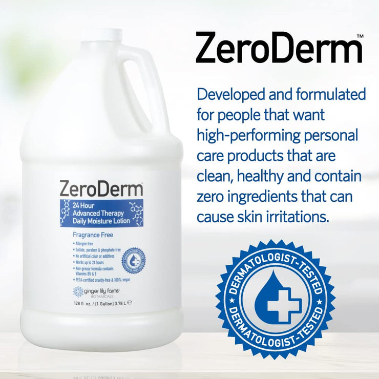 Botanicals Zeroderm 24 Hour Advanced Therapy Daily Moisture Lotion, Allergen-Free, 100% Vegan & Cruelty-Free, Fragrance Free, 1 Gallon (128 Fl. Oz.) Refill