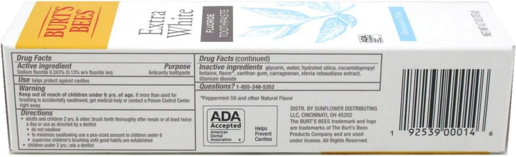 Burts Bees Extra White Mountain Mint Fluoride Toothpaste 4.7 Ounce (Pack of 2)