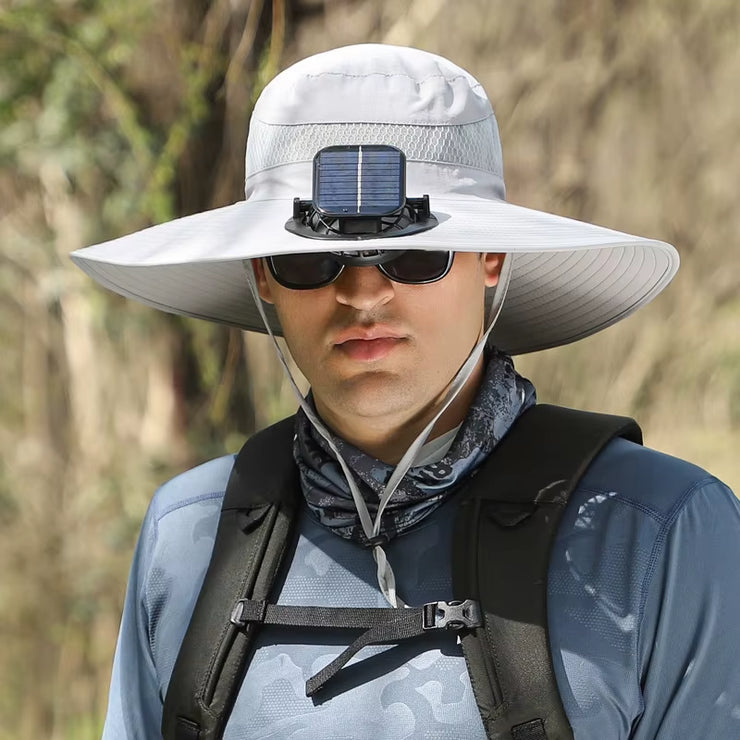 Wide Brim Solar Fan Outdoor Fishing Hat,Men Sun Hat with Solar Fan Fishing Hats,Solar Fan Hat Upf50+ Fan Hat