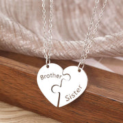 Stainless Steel Brother Sister Heart Pendant Necklace – Family Jewelry Gift for Women
