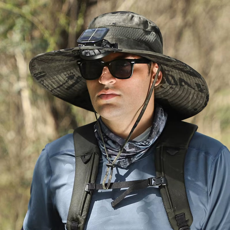 Wide Brim Solar Fan Outdoor Fishing Hat,Men Sun Hat with Solar Fan Fishing Hats,Solar Fan Hat Upf50+ Fan Hat
