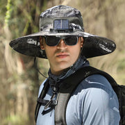 Wide Brim Solar Fan Outdoor Fishing Hat,Men Sun Hat with Solar Fan Fishing Hats,Solar Fan Hat Upf50+ Fan Hat