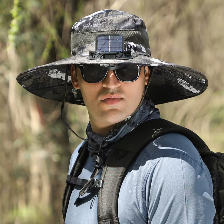 Wide Brim Solar Fan Outdoor Fishing Hat,Men Sun Hat with Solar Fan Fishing Hats,Solar Fan Hat Upf50+ Fan Hat