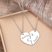 Stainless Steel Necklaces Brother Sister Spliced Heart Pendant Collar Chain Fashion Necklace for Women Jewelry Family Party Gift