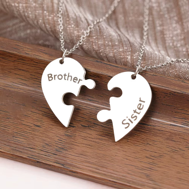 Stainless Steel Necklaces Brother Sister Spliced Heart Pendant Collar Chain Fashion Necklace for Women Jewelry Family Party Gift