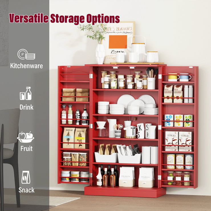 41" Kitchen Pantry, Farmhouse Pantry Cabinet, Storage Cabinet with Doors and Adjustable Shelves (Red)