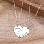 Stainless Steel Necklaces Brother Sister Spliced Heart Pendant Collar Chain Fashion Necklace for Women Jewelry Family Party Gift