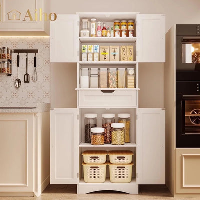 66" H Kitchen Pantry Cabinet with 2 Doors & 1 Drawer & 3 Shelves, Solid & Sturdy, Storage Cabinet for Entryway, Kitchen - White