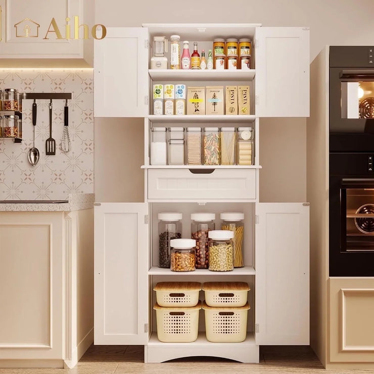 66" H Kitchen Pantry Cabinet with 2 Doors & 1 Drawer & 3 Shelves, Solid & Sturdy, Storage Cabinet for Entryway, Kitchen - White