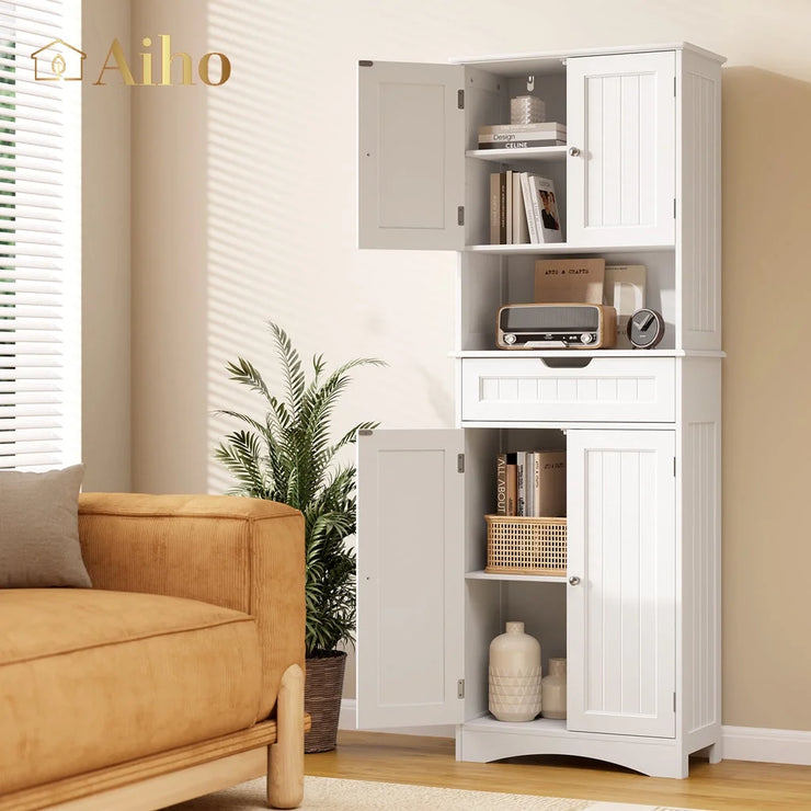 66" H Kitchen Pantry Cabinet with 2 Doors & 1 Drawer & 3 Shelves, Solid & Sturdy, Storage Cabinet for Entryway, Kitchen - White