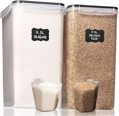 2 PC (9.5L | 321 Oz) Extra Large Bulk Food Storage Containers with Airtight Lids for Flour, Sugar, Rice, Cereal & Pasta - Leakproof, Bpa-Free Plastic Canisters for Kitchen & Pantry Organization