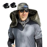 Wide Brim Solar Fan Outdoor Fishing Hat,Men Sun Hat with Solar Fan Fishing Hats,Solar Fan Hat Upf50+ Fan Hat