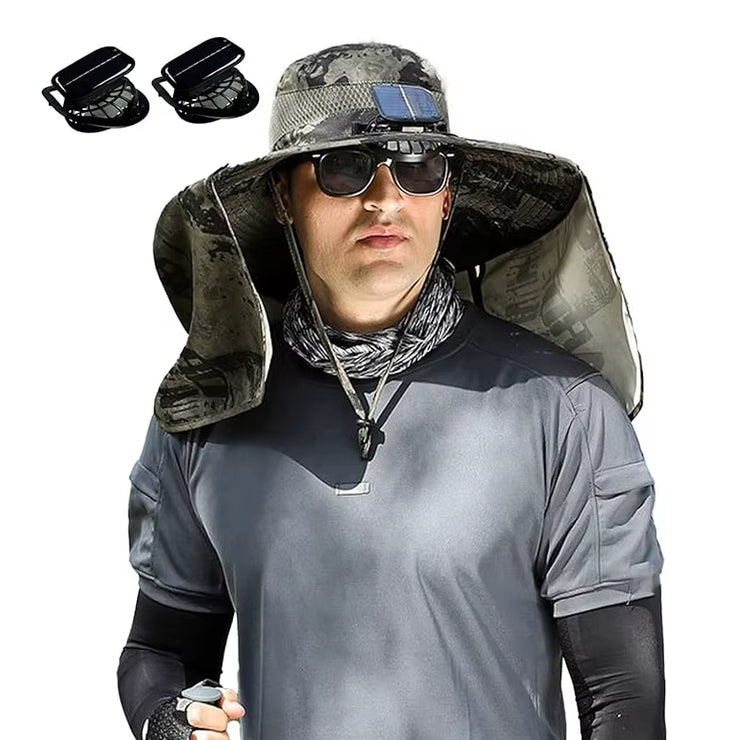Wide Brim Solar Fan Outdoor Fishing Hat,Men Sun Hat with Solar Fan Fishing Hats,Solar Fan Hat Upf50+ Fan Hat
