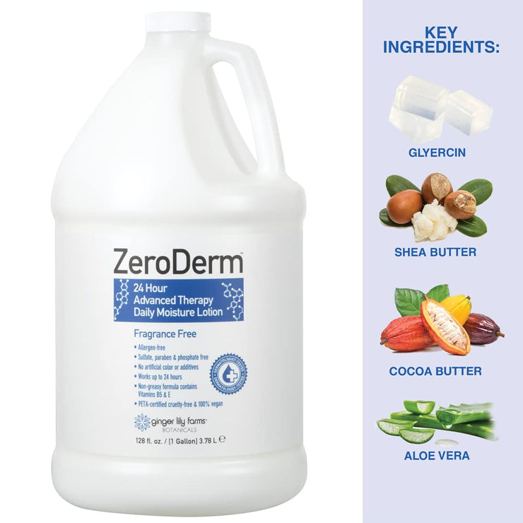 Botanicals Zeroderm 24 Hour Advanced Therapy Daily Moisture Lotion, Allergen-Free, 100% Vegan & Cruelty-Free, Fragrance Free, 1 Gallon (128 Fl. Oz.) Refill