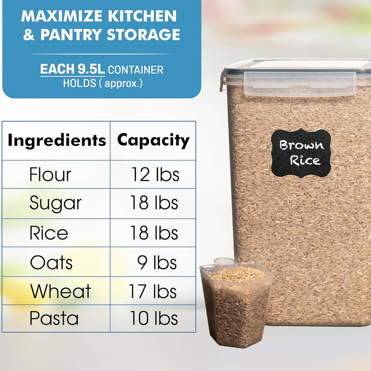 2 PC (9.5L | 321 Oz) Extra Large Bulk Food Storage Containers with Airtight Lids for Flour, Sugar, Rice, Cereal & Pasta - Leakproof, Bpa-Free Plastic Canisters for Kitchen & Pantry Organization
