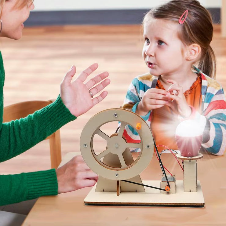 Manual Electricity Generator Toy Education Science Kit Wooden Educational Science Kit Generators Science Project for Kids