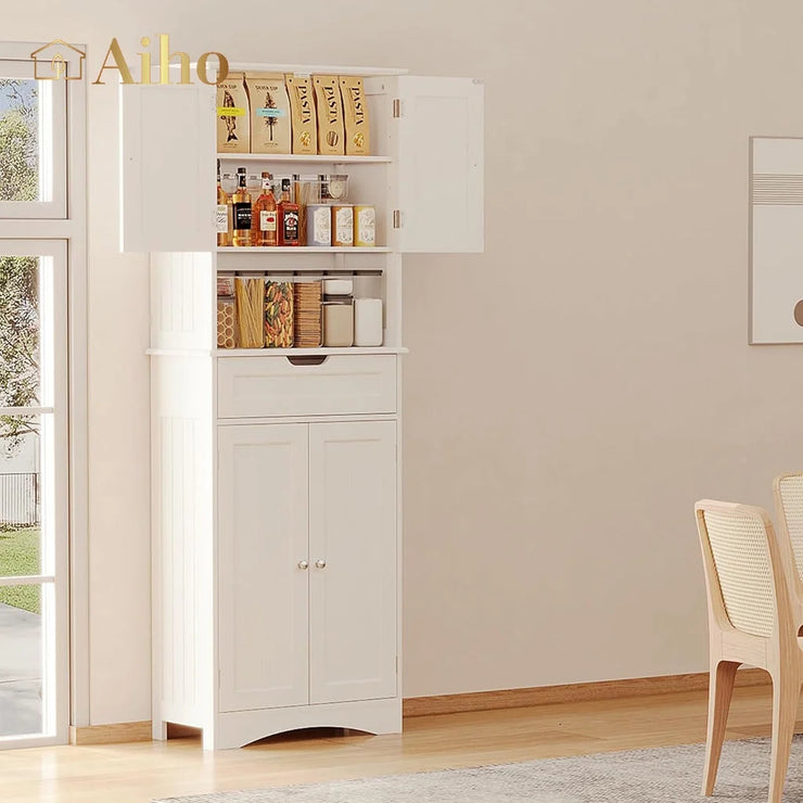66" H Kitchen Pantry Cabinet with 2 Doors & 1 Drawer & 3 Shelves, Solid & Sturdy, Storage Cabinet for Entryway, Kitchen - White