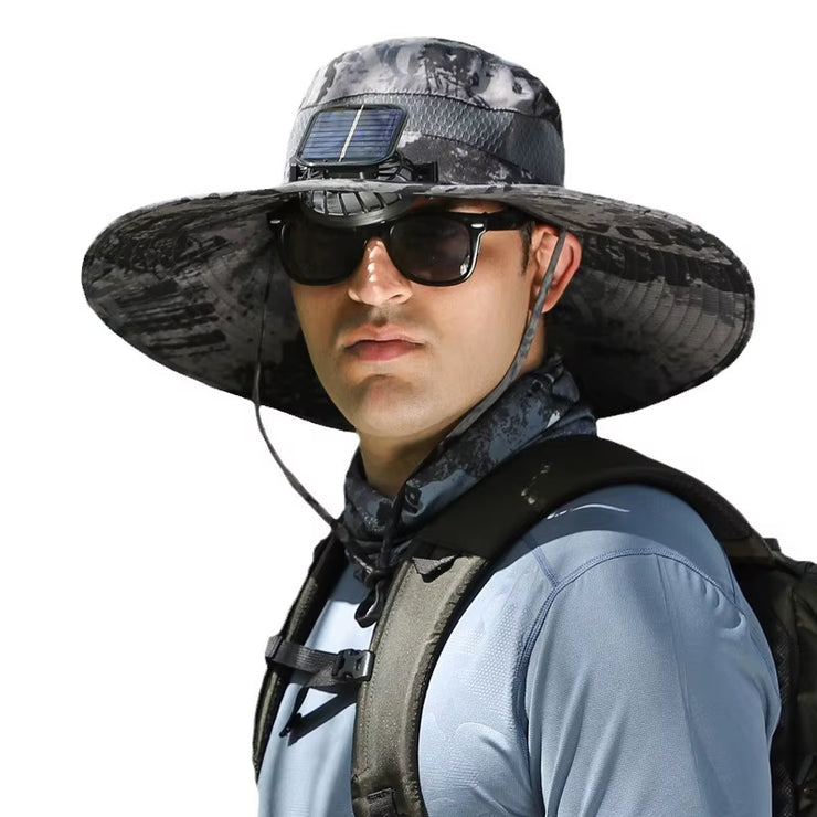 Wide Brim Solar Fan Outdoor Fishing Hat,Men Sun Hat with Solar Fan Fishing Hats,Solar Fan Hat Upf50+ Fan Hat
