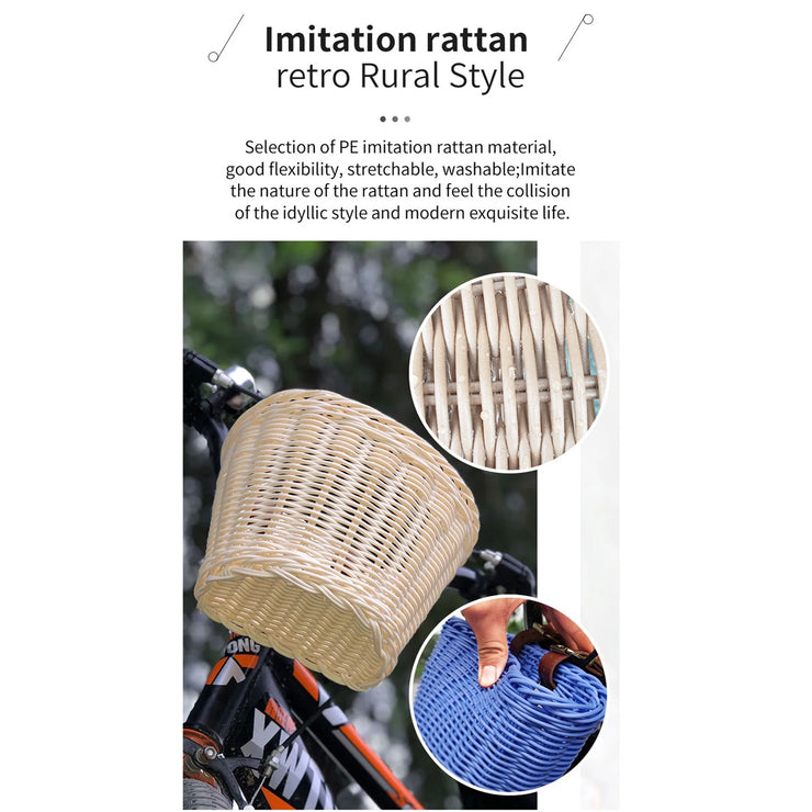 2023 Home Storage and Organization Bike Basket, Kids Front Handlebar Bike Basket, Rattan Woven Bicycle Basket