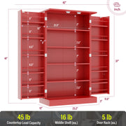 41" Kitchen Pantry, Farmhouse Pantry Cabinet, Storage Cabinet with Doors and Adjustable Shelves (Red)
