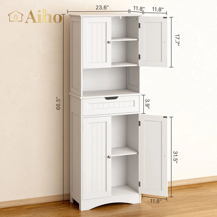 66" H Kitchen Pantry Cabinet with 2 Doors & 1 Drawer & 3 Shelves, Solid & Sturdy, Storage Cabinet for Entryway, Kitchen - White