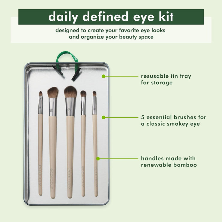 Eco-Friendly Daily Defined Eye Brush Kit – 5-Piece Cruelty-Free Makeup Brushes for Eyeshadow & Eyeliner