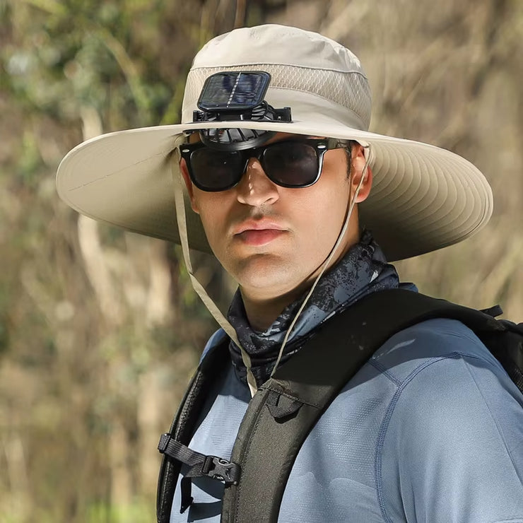 Wide Brim Solar Fan Outdoor Fishing Hat,Men Sun Hat with Solar Fan Fishing Hats,Solar Fan Hat Upf50+ Fan Hat