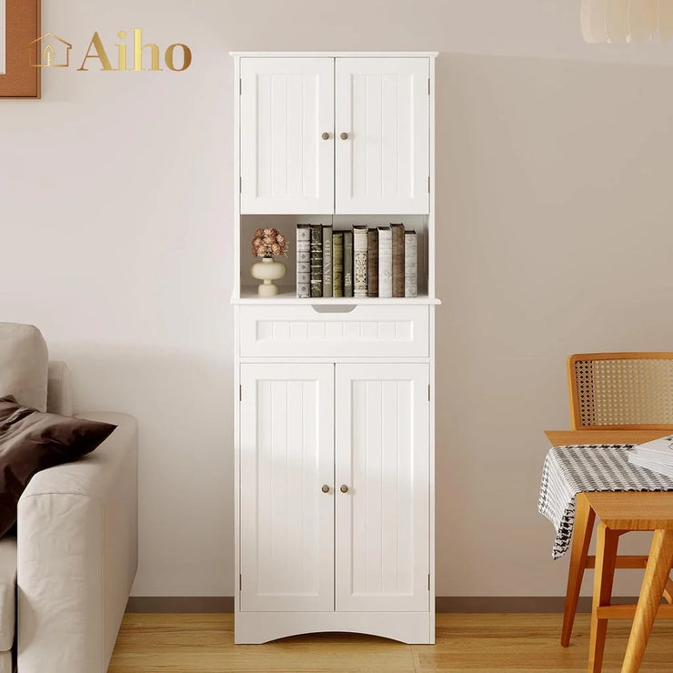 66" H Kitchen Pantry Cabinet with 2 Doors & 1 Drawer & 3 Shelves, Solid & Sturdy, Storage Cabinet for Entryway, Kitchen - White