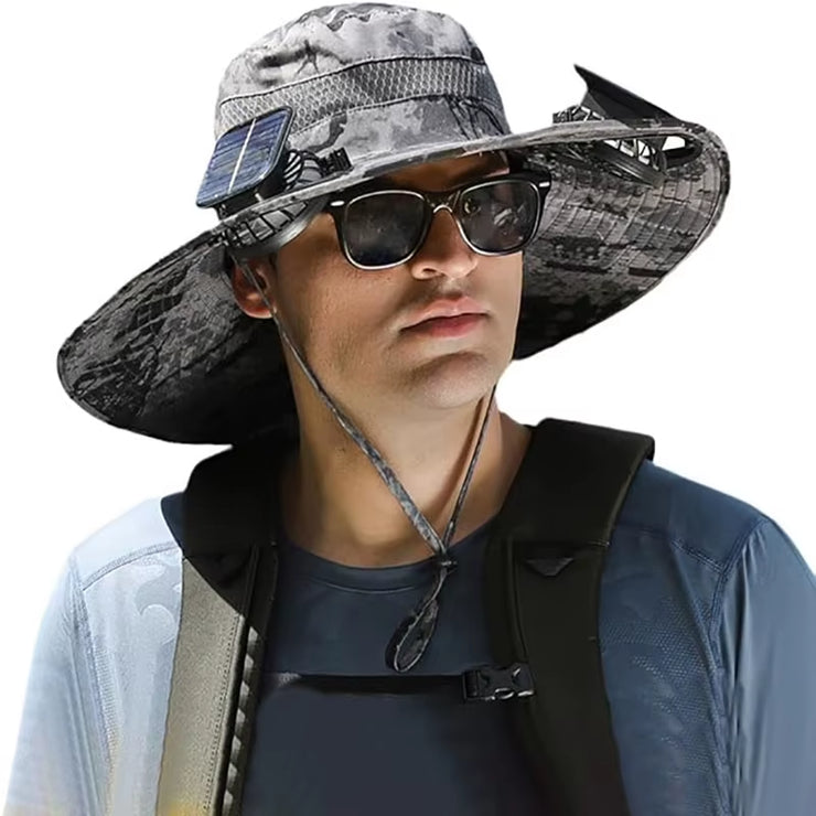 Wide Brim Solar Fan Outdoor Fishing Hat,Men Sun Hat with Solar Fan Fishing Hats,Solar Fan Hat Upf50+ Fan Hat
