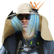 Wide Brim Solar Fan Outdoor Fishing Hat,Men Sun Hat with Solar Fan Fishing Hats,Solar Fan Hat Upf50+ Fan Hat