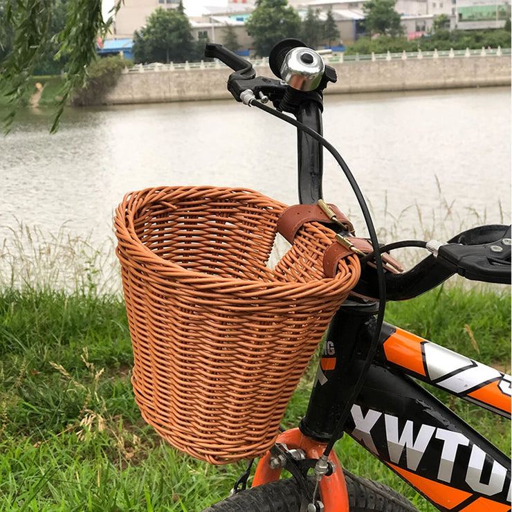 2023 Home Storage and Organization Bike Basket, Kids Front Handlebar Bike Basket, Rattan Woven Bicycle Basket