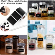 120Pcs Shape Label Stickers Mason Jars Spice Bottle Pantry Food Storage Stickers Waterproof Reusable Blackboard Stickers
