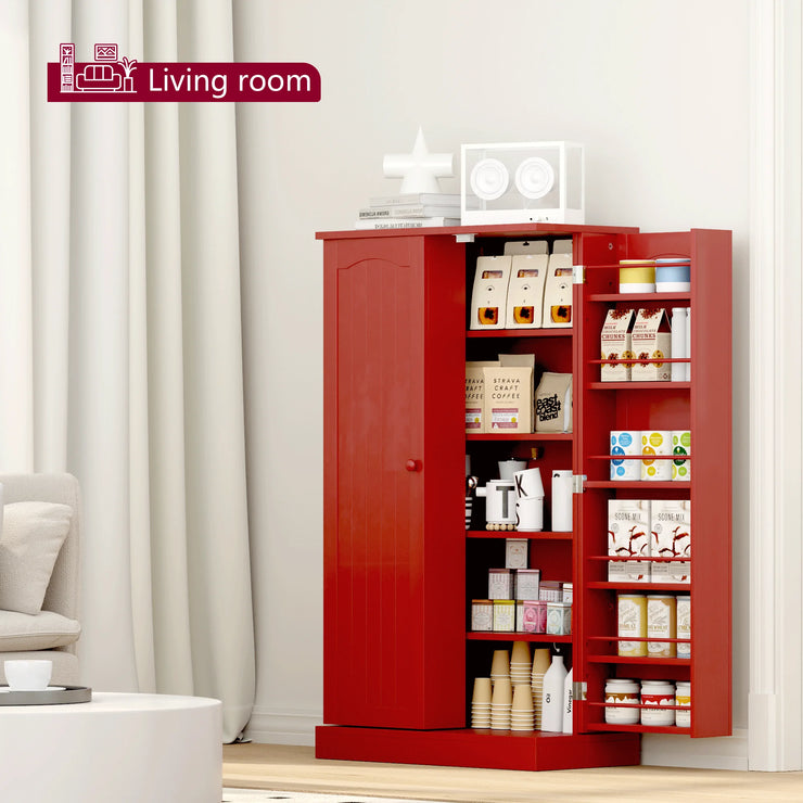 41" Kitchen Pantry, Farmhouse Pantry Cabinet, Storage Cabinet with Doors and Adjustable Shelves (Red)