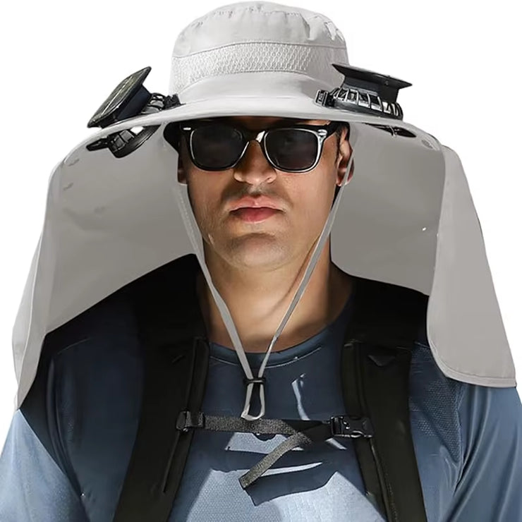 Wide Brim Solar Fan Outdoor Fishing Hat,Men Sun Hat with Solar Fan Fishing Hats,Solar Fan Hat Upf50+ Fan Hat