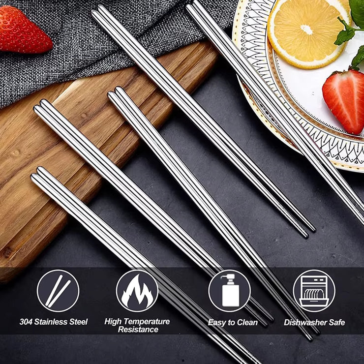 1/2/5 Pairs Chinese Chopsticks Stainless Steel Non-Slip Sushi Chopstick Korean Japanese Food Metal Sticks Kitchen Tableware Set