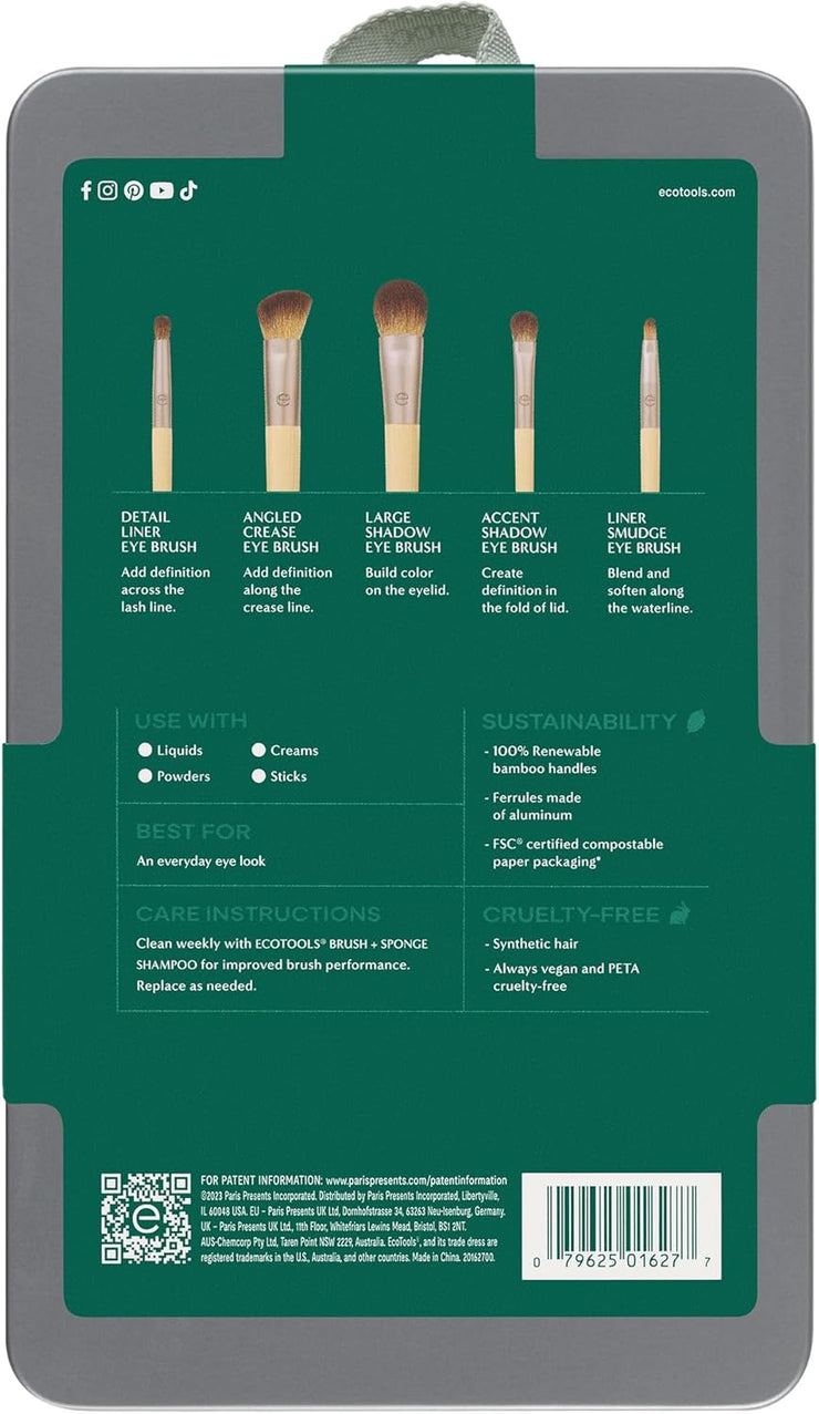 Eco-Friendly Daily Defined Eye Brush Kit – 5-Piece Cruelty-Free Makeup Brushes for Eyeshadow & Eyeliner